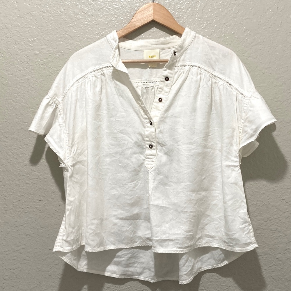 Anthropologie Maeve Off-White Flutter Sleeve Flowy Blouse, size S